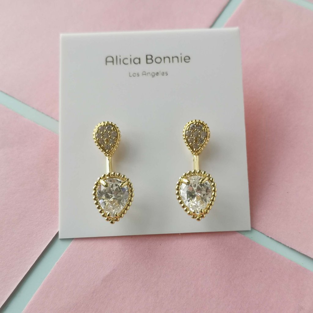 Alicia Bonnie White Crystal Gold Ear Jacket Earrings - Dual Elegance 12$